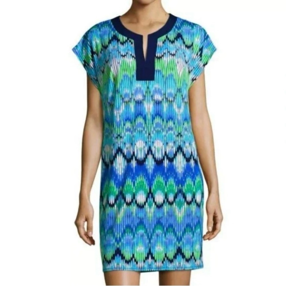 Laundry By Shelli Segal Blue and Green Midi Dress